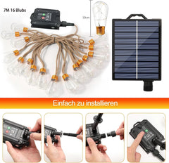 Solar-powered outdoor string lights, 7m, 16 bulbs, waterproof garden lights for patio, fence, path, yard, porch, railing, bar, Christmas decoration