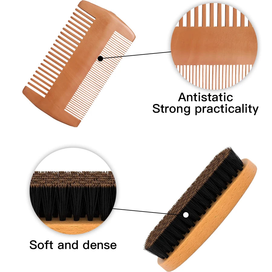 5-Piece/Set Sandalwood Beard Growth Kit, Scented Beard Balm, Moisturizing Oil, Styling Trimming, Conditioning Care for Men
