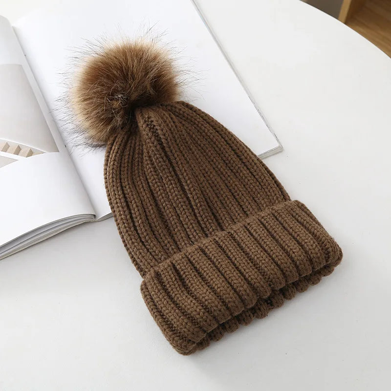 Chapeaux d'hiver pour enfants, pour filles et garçons, grand pompon, épais et chaud, tricoté, pour adultes et enfants, pull classique unisexe, casquettes Parent-enfant