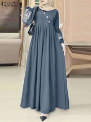 Muslim Hijab Dresses Abaya Eid Mubarek Long Dress 2025 ZANZEA Elegant Women's Long Sleeve Maxi Summer Dress Loose Kaftan Dresses