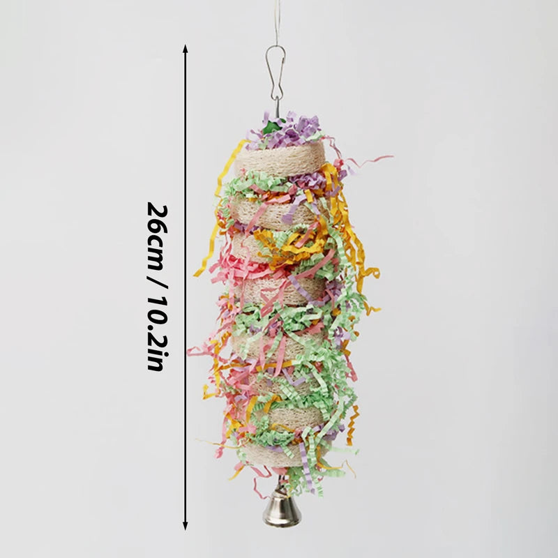 Jouets pour oiseaux amusants, jouets pour perroquets, Cage à perroquets, loofah naturel suspendu, calopsitte avec cloche, perruche, morsures d'oiseaux pour animaux de compagnie, jouets à mâcher