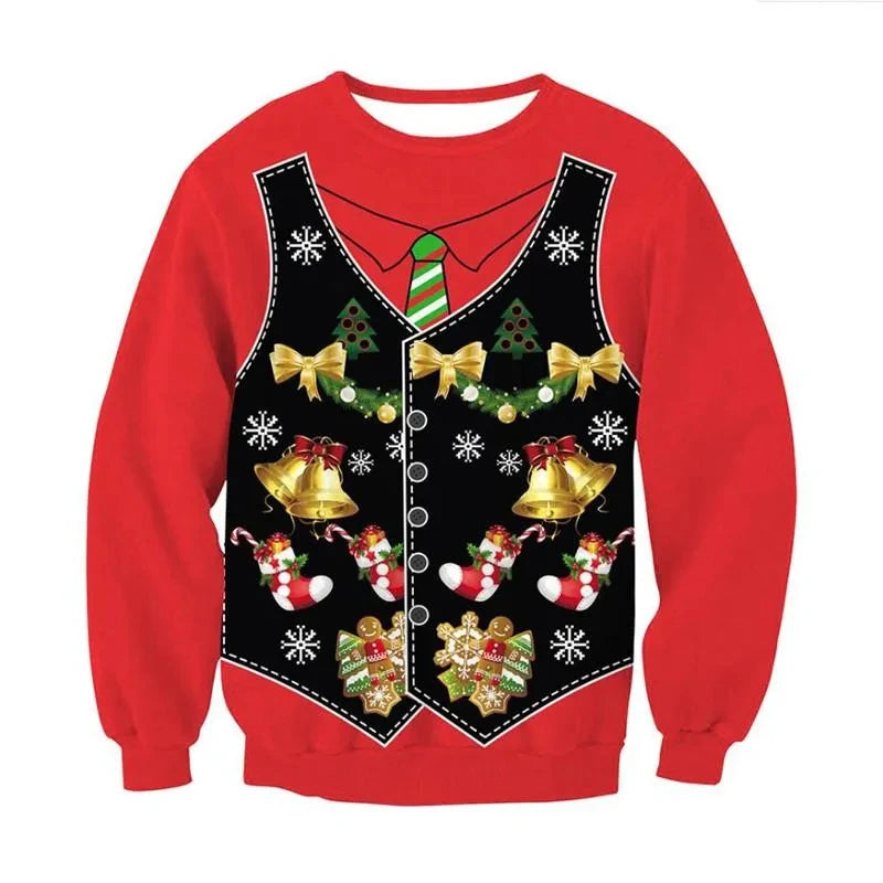 Sweat-shirt de noël en forme de renne du père noël pour hommes et femmes, pull à manches longues, nouvel an, fête de Festival, col rond