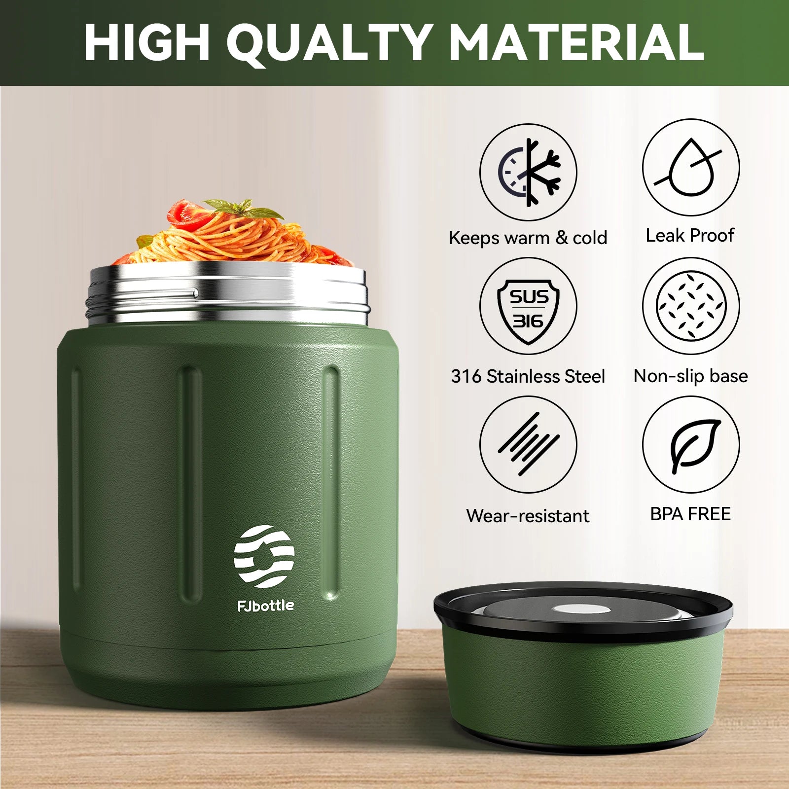 FEIJIAN – Thermos alimentaire 500ml, bocal alimentaire isolé sous vide en acier inoxydable 316 avec cuillère, boîte à déjeuner pour enfants