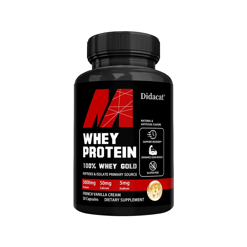 Capsules de protéines de lactosérum - Contient 5000 mg de protéines - Soutient la récupération, la santé musculaire équilibrée, sans gluten, NON-GMO
