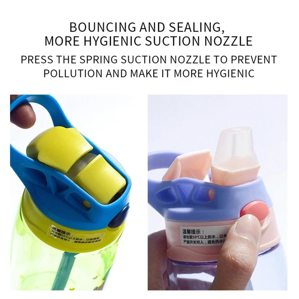 Bouteilles d'eau pour enfants de 480Ml, gobelets d'alimentation créatifs de dessin animé avec pailles et couvercles, anti-déversement, portables pour tout-petits