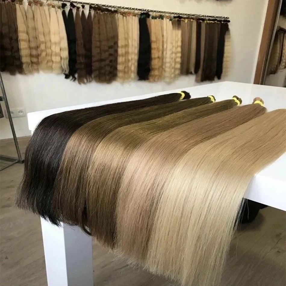 613 Straight Human Hair Bundles, No Weft, 100% Virgin, Highlighting Original Russian Natural Unprocessed Blonde Loose Extensions