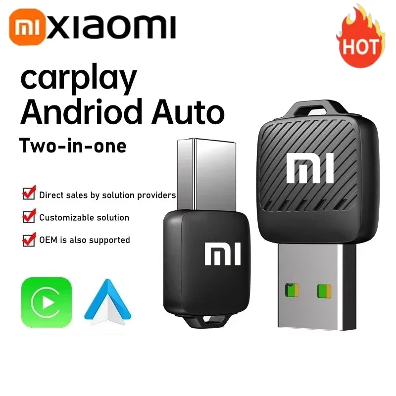 Xiaomi 2-in-1 Wireless Android Auto Adapter, Wireless CarPlay Dongle, AI Smart Car System Smart Box for Wired CarPlay