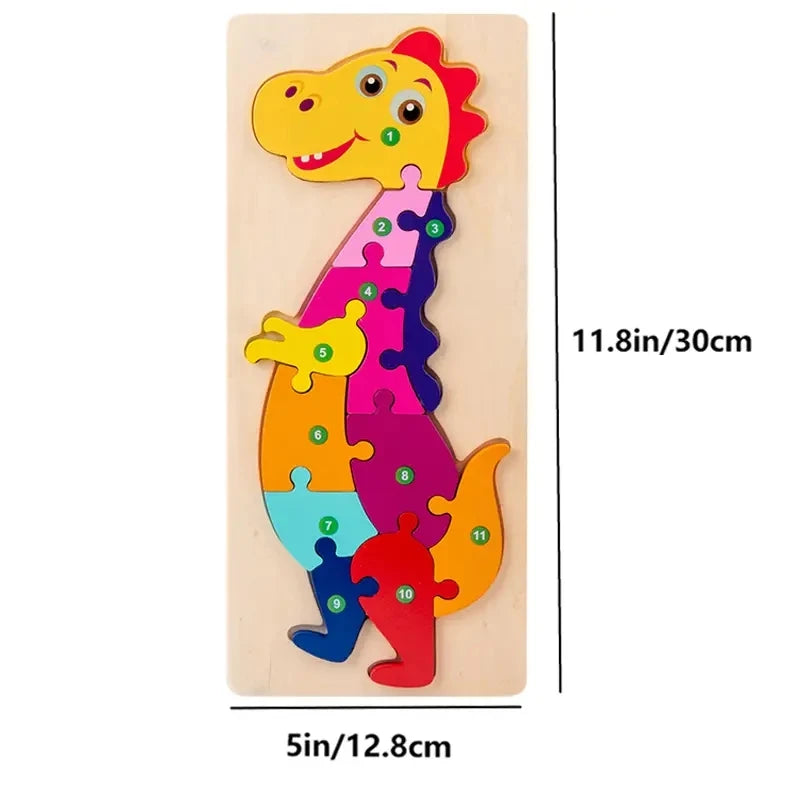 Puzzles en bois pour enfants, puzzle de chiffres, puzzles de dinosaures et animaux, trafic, jouets de puzzle de personnages pour garçon et fille, cadeau idéal, 1-6