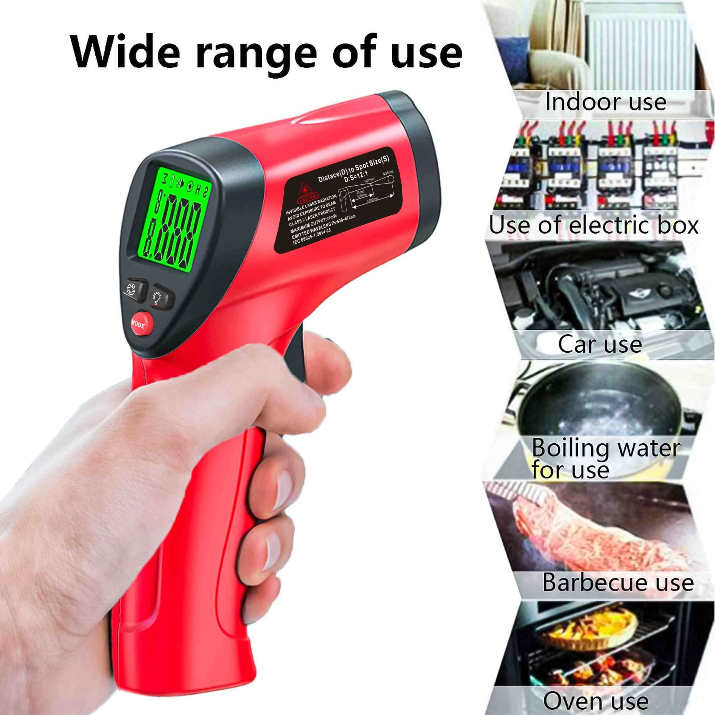 Pistolet thermomètre infrarouge -50 ~ 500 ° Pistolet de température Laser sans contact C, capteur de température portatif, pyromètre numérique LCD rétroéclairé