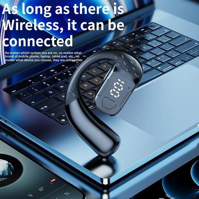 Sans fil Bluetooth 5.4 ouvert 180 °   casque à conduction d'air rotatif avec affichage de la batterie LED sur les deux oreilles et un écouteurs avec microphone