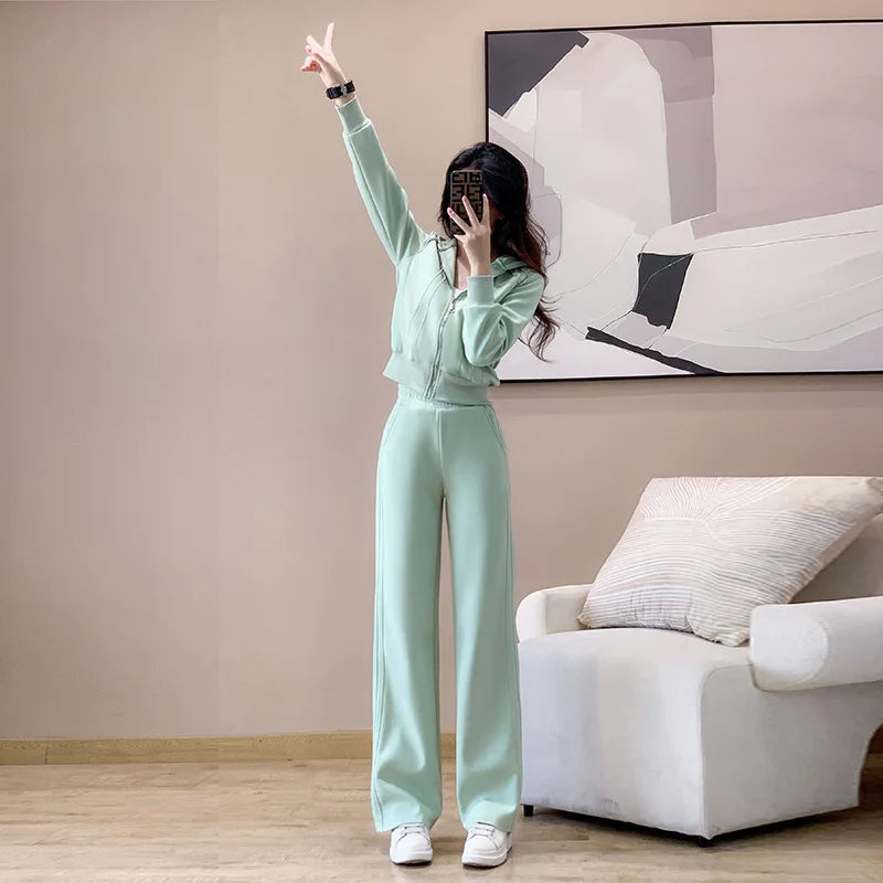 Ensemble de vêtements de sport décontractés pour femmes, sweat à capuche amincissant pour jeunes, tendance, deux pièces, en Polyester, manches longues, confortable, printemps automne