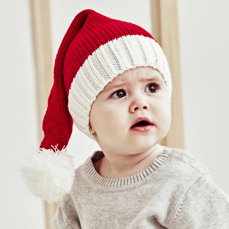 Chapeau de noël tricoté pour bébé, mignon, pompon, bonnet doux pour adulte et enfant, chapeau de père noël, cadeau du nouvel an pour enfant, décoration de noël 2023