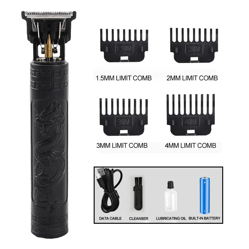 Rasoir de coupe de cheveux pour hommes tondeuse Rechargeable rasoir adulte électrique Vintage tondeuserazor maison USB charge salon de coiffure Dragon noir