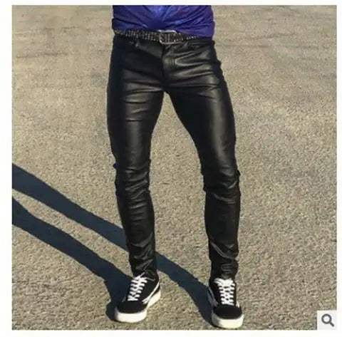 Pantalon en cuir PU pour hommes, Slim, à la mode, rouge, bleu, noir, gris, blanc, nouvelle collection 2024