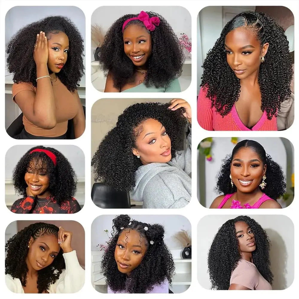 Crépus bouclés rabat sur perruque de cheveux humains demi perruques 250 densité 3 en 1 sans couture débutant amical sans colle porter et aller perruque bouclée