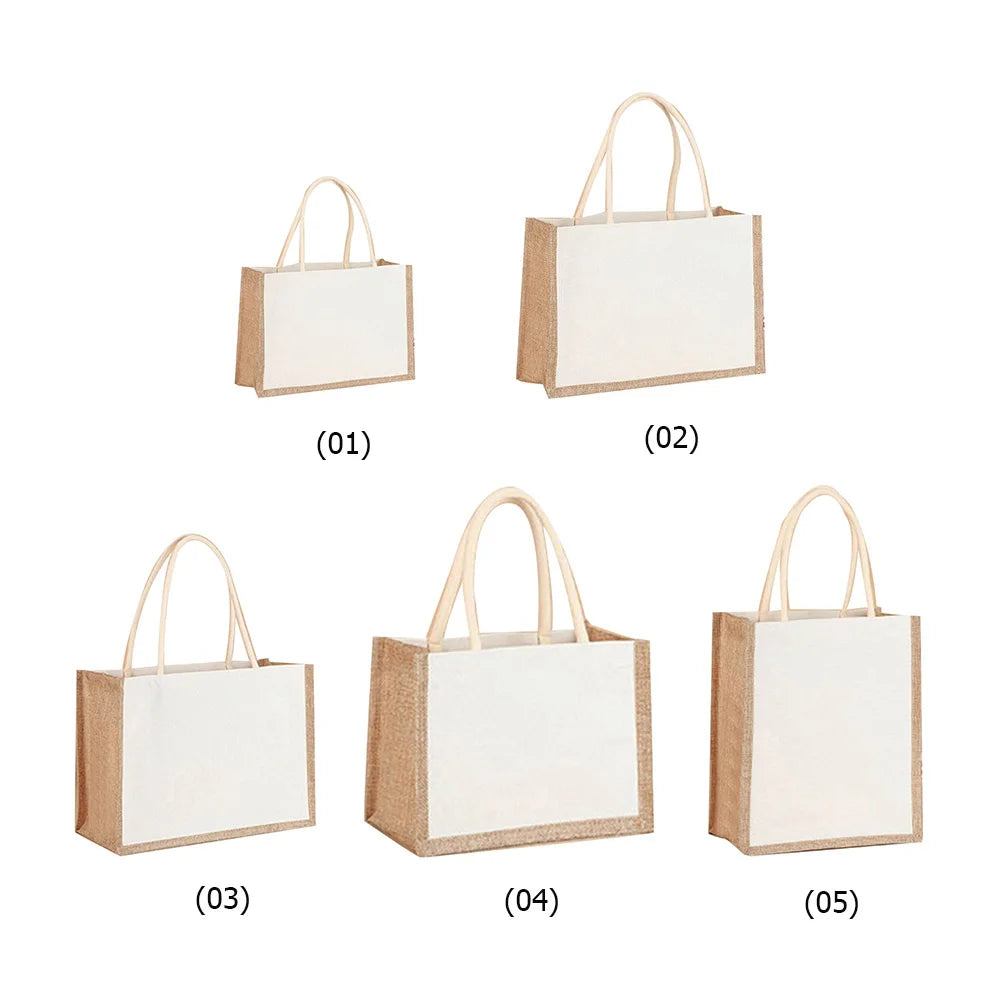 Sac fourre-tout en toile de jute réutilisable vintage, sacs en lin faits à la main, sacs à main portables pour dames, sac d'épicerie, sac cadeau d'anniversaire et de mariage