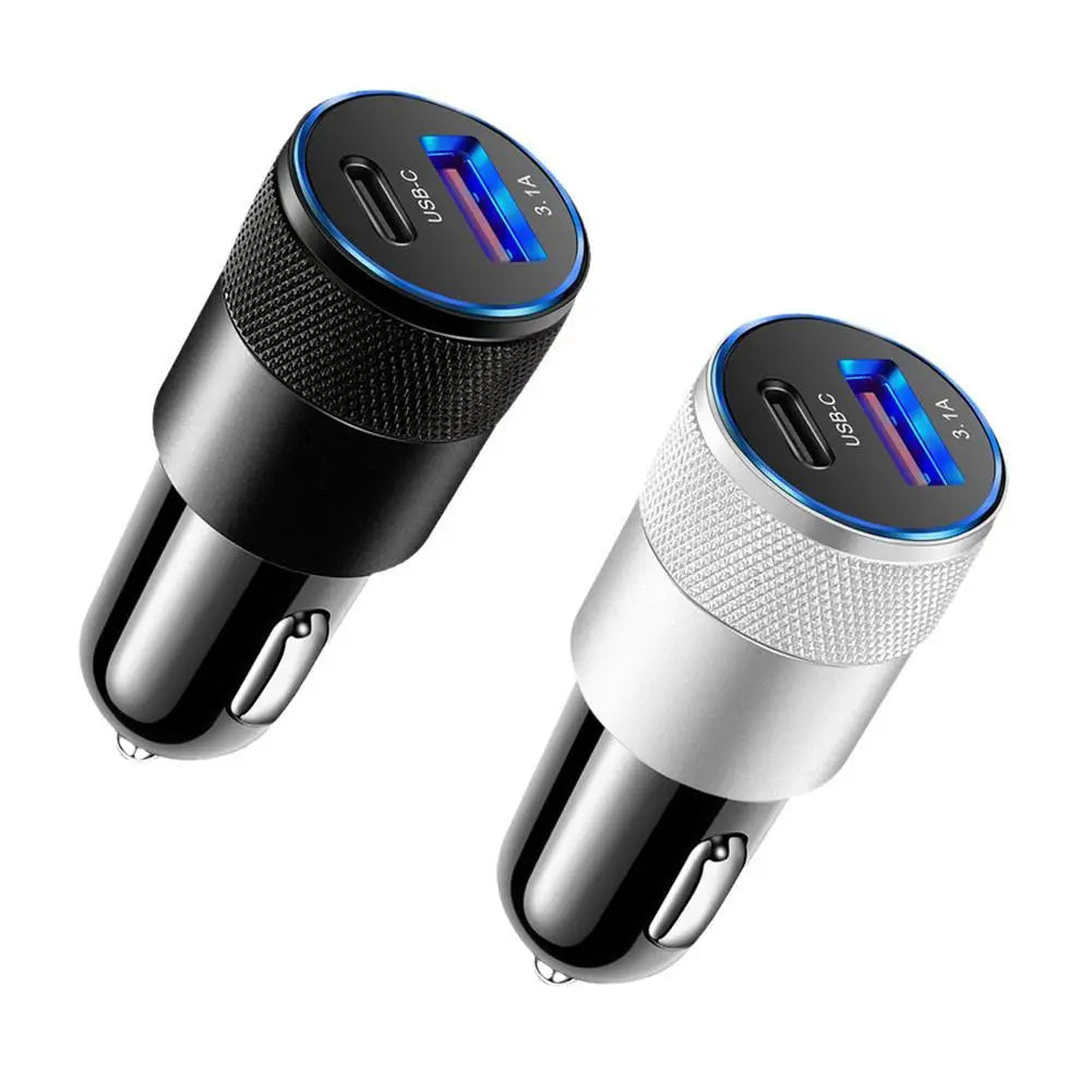 15W USB + PD petit canon en acier chargeur de voiture en alliage d'aluminium en métal chargeur de voiture 3.1A chargeur de voiture de téléphone portable