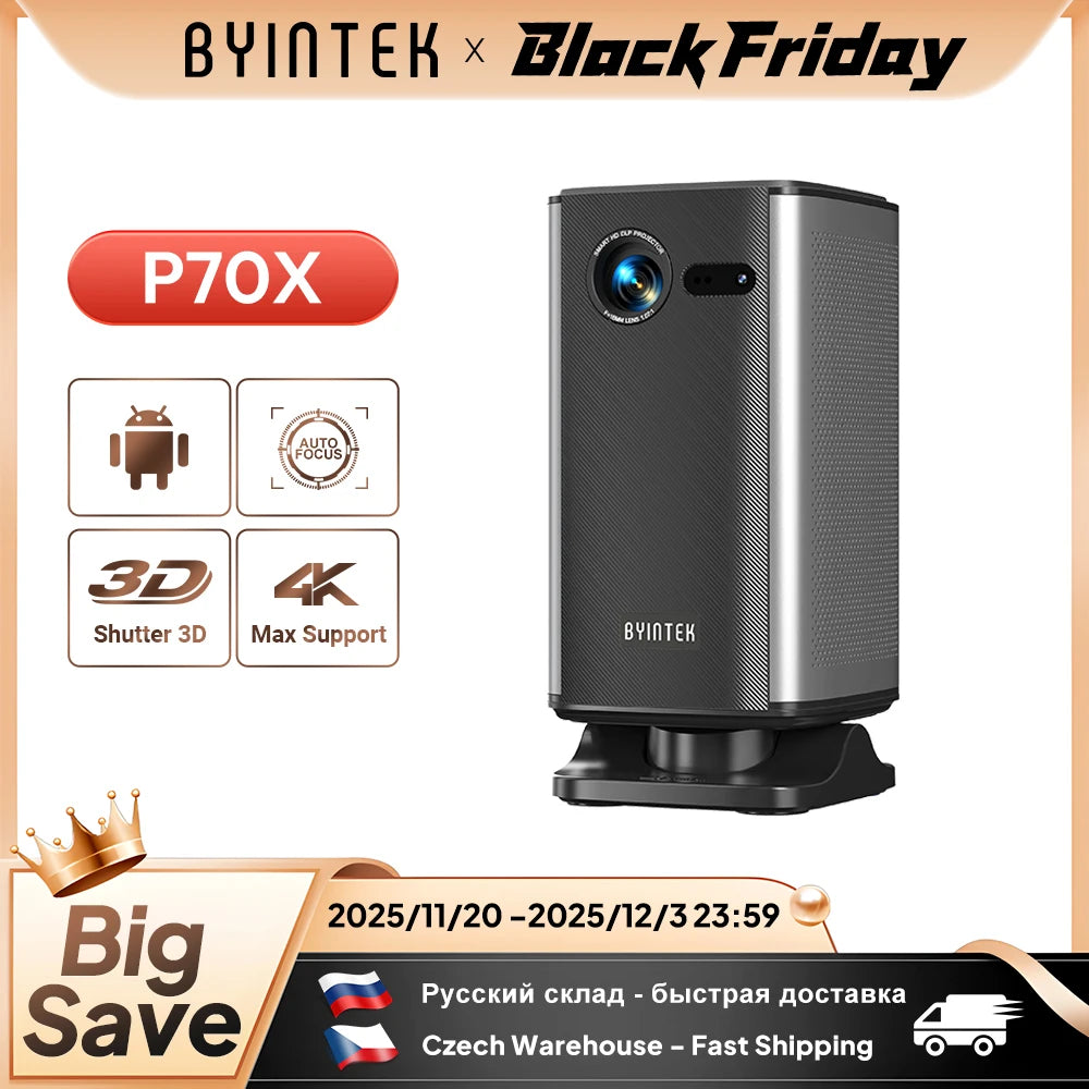 BYINTEK P70X Mini projecteur Portable avec batterie intégrée 4K Support 3D Wifi pour projecteurs de cinéma maison de nuit de films en plein air