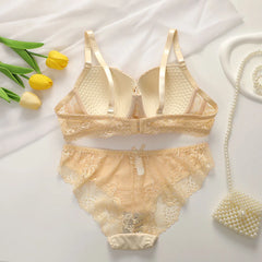 Ensemble 2 pièces soutien-gorge et culotte Sexy en dentelle transparente, vêtements floraux à armatures, lingerie Push Up pour femmes