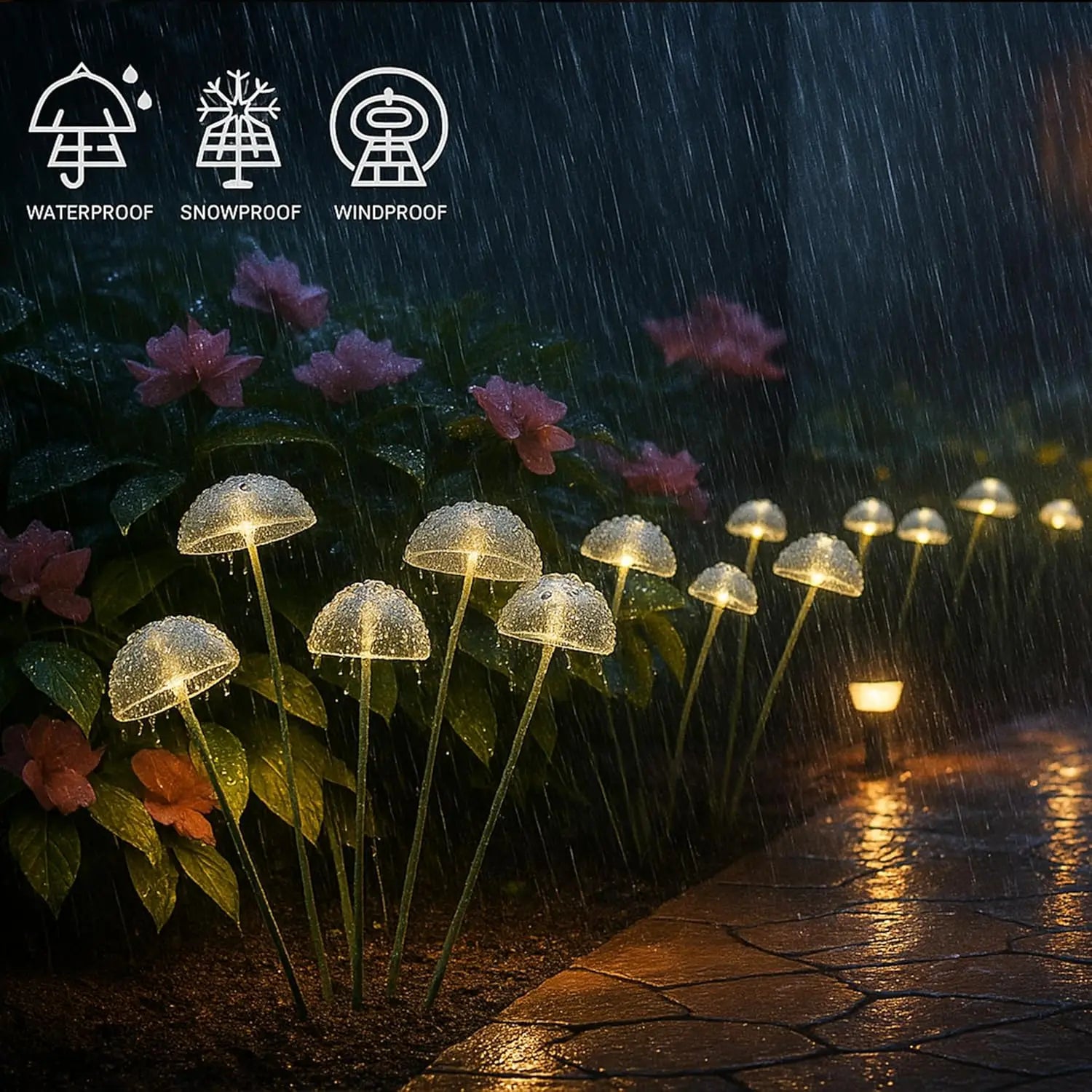 Dual Mode LED Solar Garden Lights, Mushroom-Shaped Waterproof Garden Patio Path Jellyfish Design for Garden Ambiance