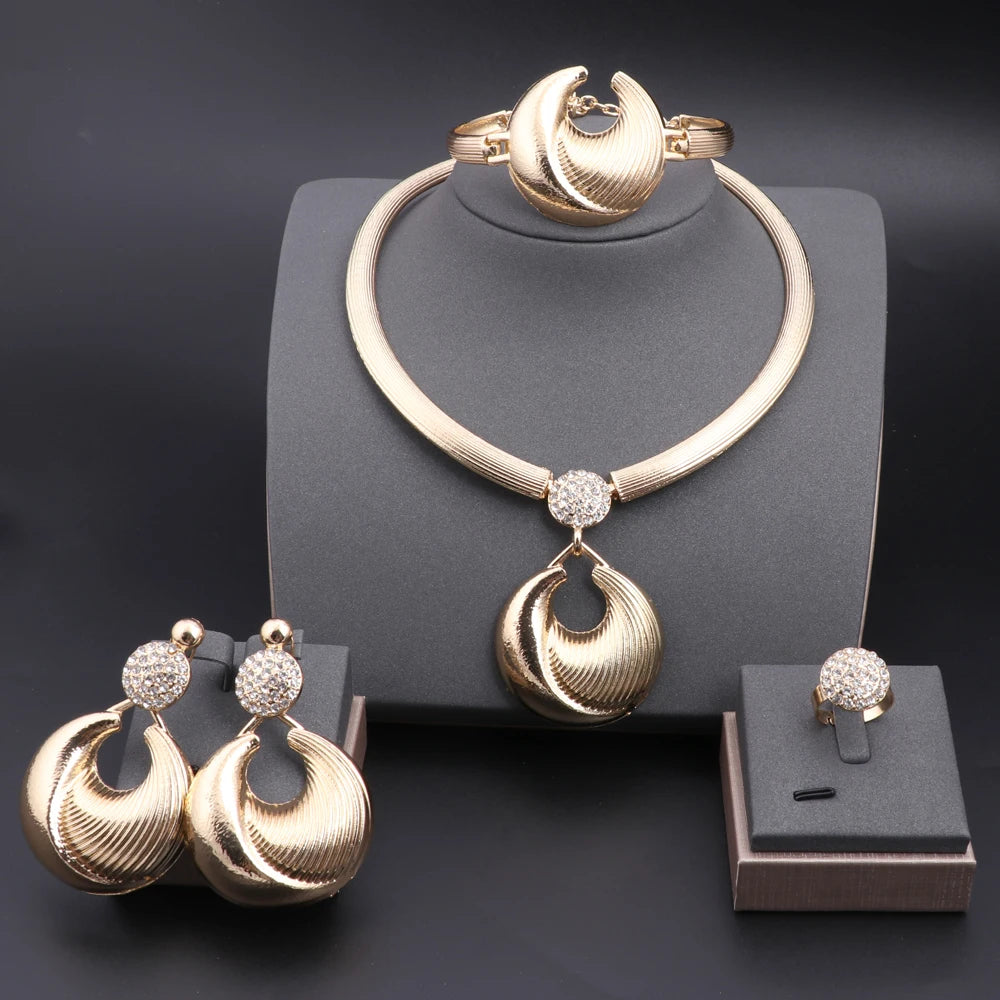 Ensemble de bijoux de dubaï pour femmes, plaqué argent, collier, boucles d'oreilles, Bracelet et bague de luxe, bijoux pour fête de mariage, tendance ﻿