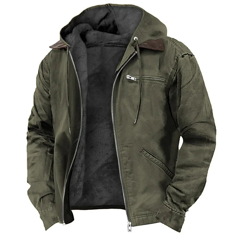 Men's New Fashion Casual Hooded Jacket, Retro Zip-Up Coat, Lightweight Streetwear, Versatile Outerwear for Spring and Autumn
