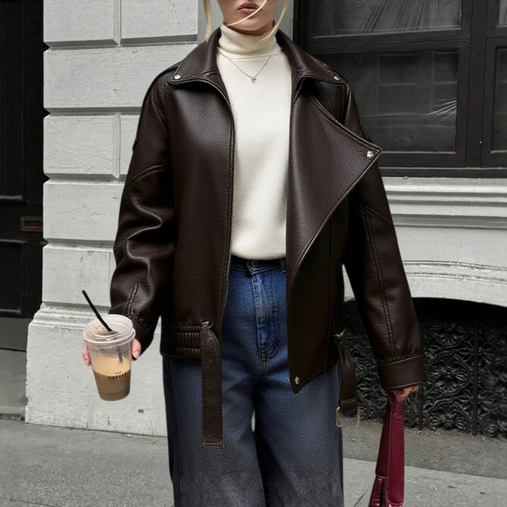 Vestes d'hiver pour femmes, marron, couleur unie, Design à revers français, manches longues, vestes décontractées intelligentes, basiques quotidiennes, 2025