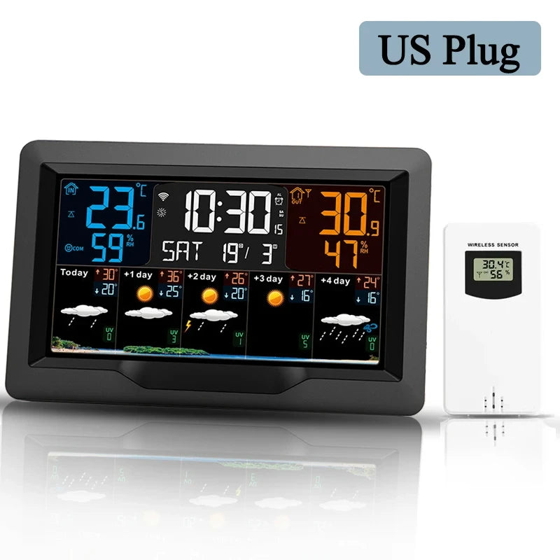 Tuya WIFI Station météo intelligente écran couleur APP contrôle météo réveil intérieur et extérieur température humidité mètre