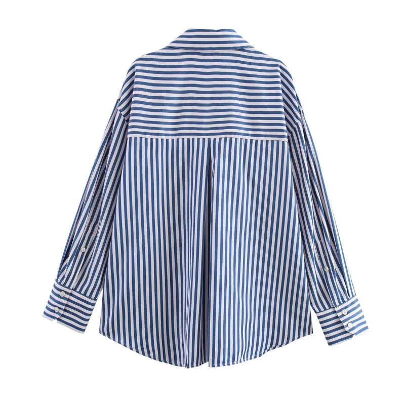 ETJ 2025 femmes printemps nouvelle mode européenne-américaine rayé à manches longues revers version ample popeline chemise sélection multicolore