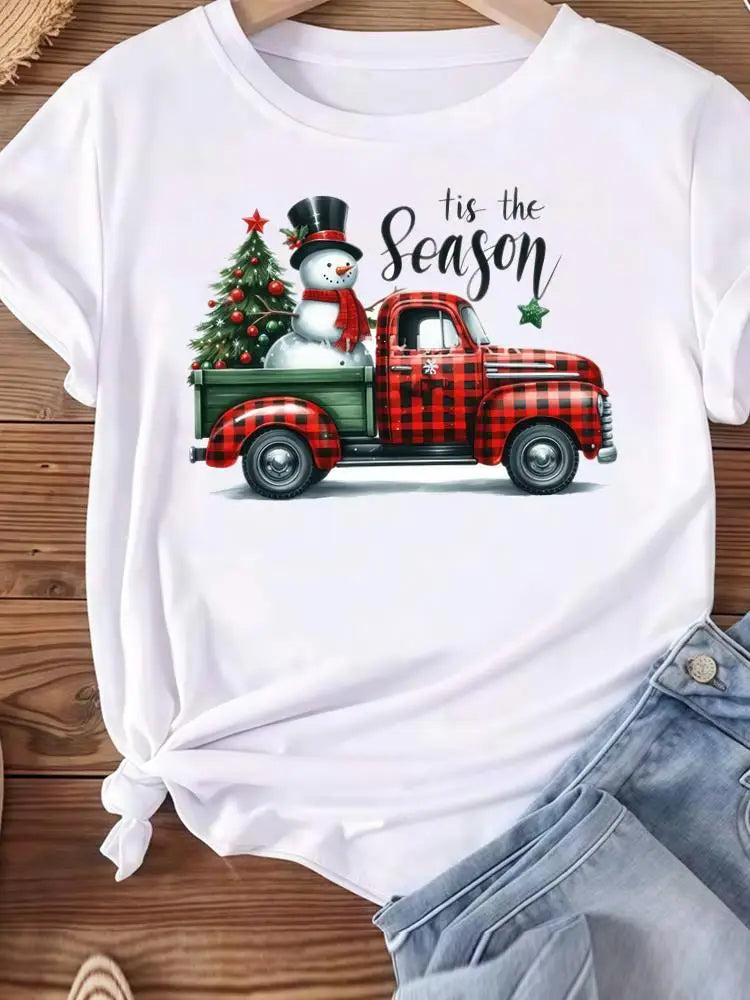 Vêtements de noël vacances imprimé mode nouvel an femmes T-shirts aquarelle arbre mignon haut joyeux T-shirts vêtements graphiques T-shirts