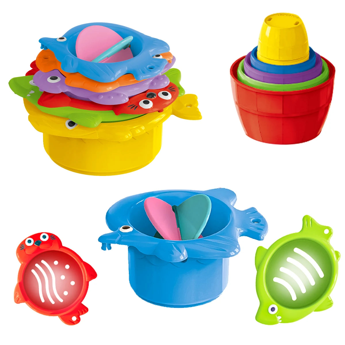 Jouets de bain pour bébé, tasse empilable, jouet pour tout-petits, couleurs aléatoires, tour empilable océan, baignoire, eau, plage, jeu de salle de bain, cadeaux
