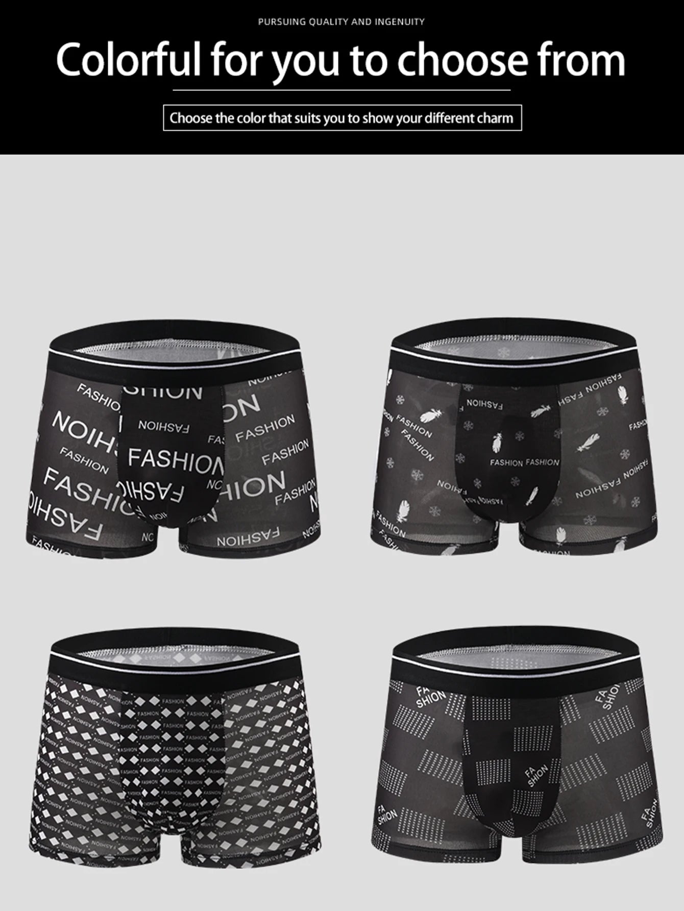 Lot de 10 sous-vêtements pour hommes à motif tendance aléatoire - Boxer confortable et extensible, adapté aux sports décontractés - Doux