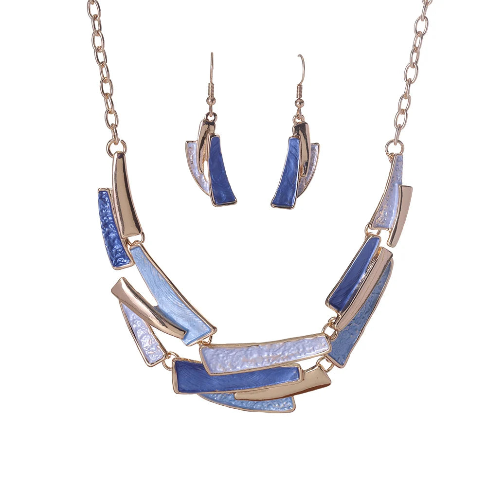 Cring Coco – ensemble de bijoux géométriques en émail fait à la main, ensemble de colliers et boucles d'oreilles populaires pour femmes, cadeau de saison de remise de diplôme