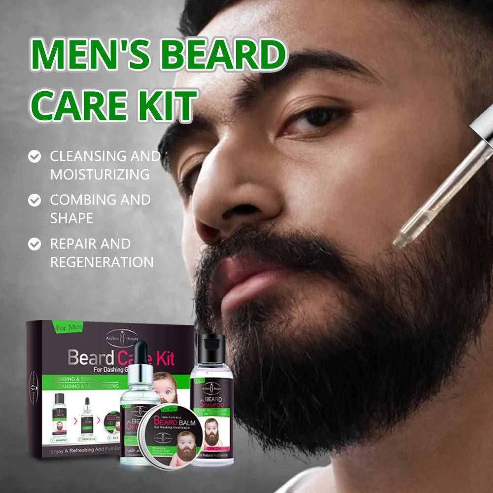 Kit de soins de barbe pour hommes, ensemble de 3 pièces, crème pour barbe, ensemble combiné de lavage à l'huile, ensemble de soins du visage