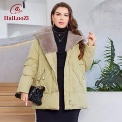 HaiLuoZi-Veste Courte à Capuche avec Fourrure pour Femme, Vêtement d'Hiver de Grande Taille, Design de Matelassage Indépendant, Grandes Poches, Combiné 2023, Nouvelle Collection 1163