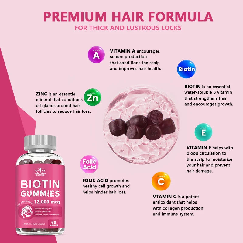 Gommes au collagène, gommes à biotine pour soins de la peau, santé des ongles, croissance des cheveux, vitamines, supplément de protéines au collagène