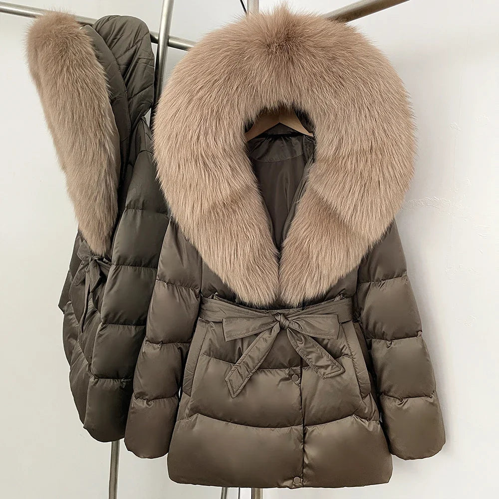 Down Jacket Women Large Fox Fur Hooded Thick Natural Silver Fur Warm Female Parkas Waterproof 2025 Winter 90% Duck Down Coat