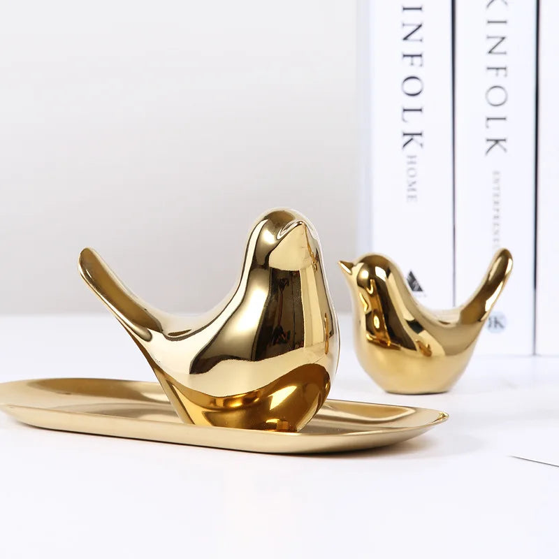 Statue d'oiseau en céramique dorée TANNordic, 4 figurines, bijoux, décoration de la maison, décoration de table de salon