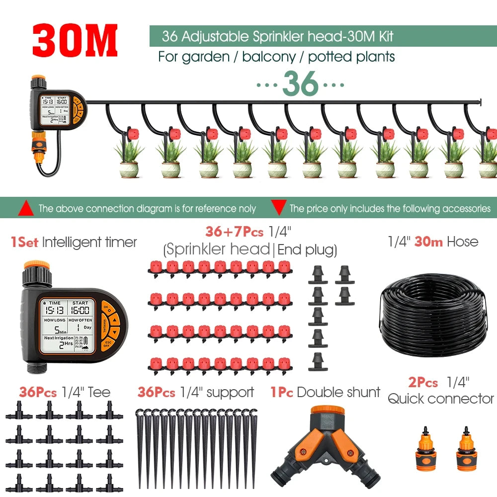 5-50M 1/4" Smart Garden Timer Irrigation Set IPX5 Waterproof LCD Automatic Watering Controller Can Be Used Lawn Plant Water Kit