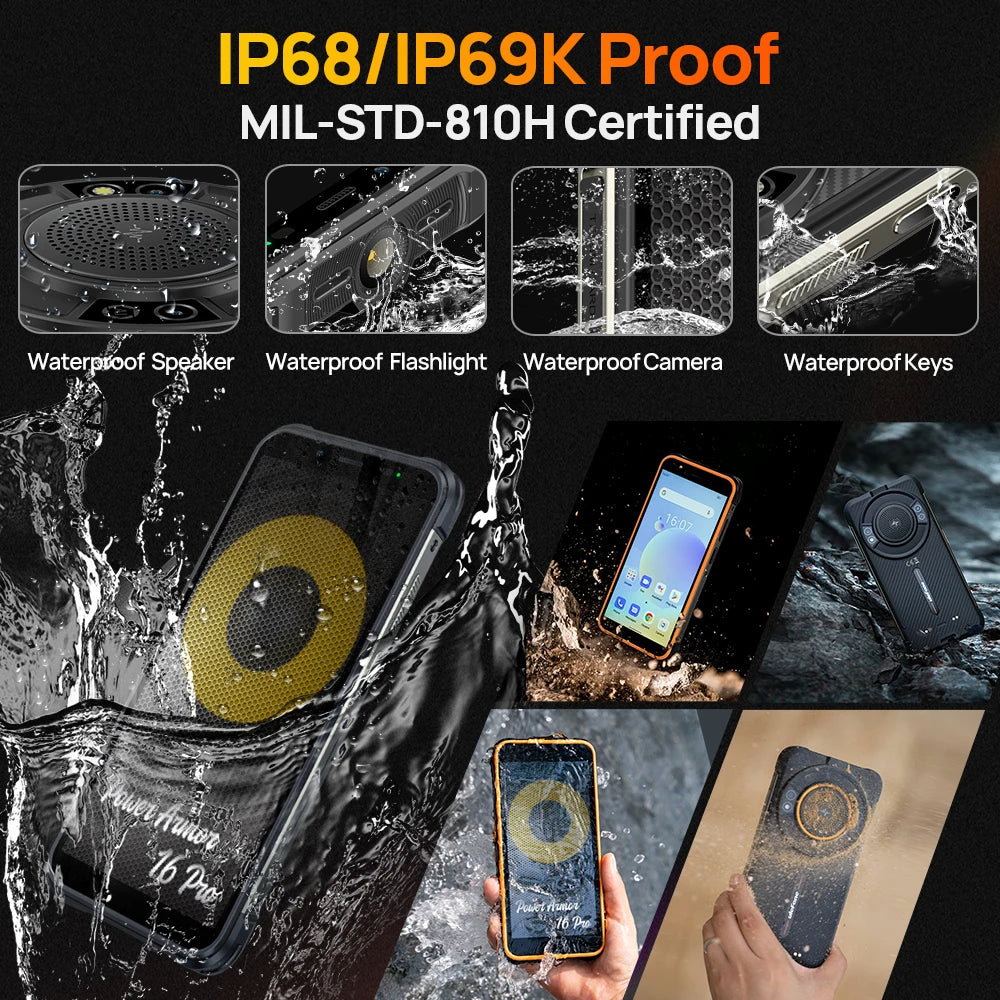 Ulefone-Smartphone Power Armor 16S, téléphone robuste et étanche, NDavid, 16 Go + 128 Go, appareil photo 50MP, 9600mAh, Android 13, Global