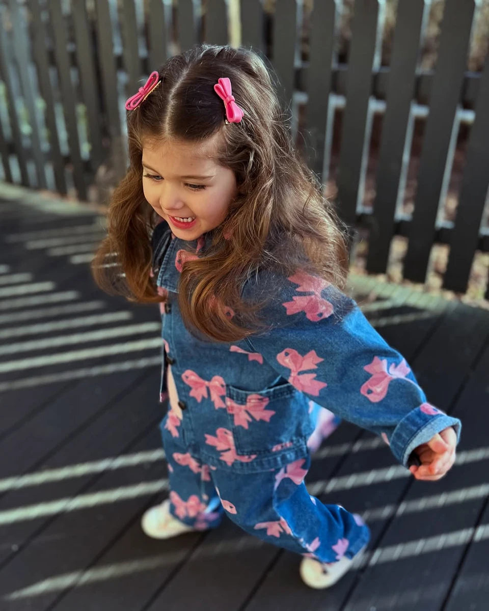 Robe imprimée mignonne pour filles, ensemble de vêtements pour tout-petits, veste à bretelles en jean, robes à enfiler en denim pour enfants, pantalons en jean combiné, marque KS, 2024