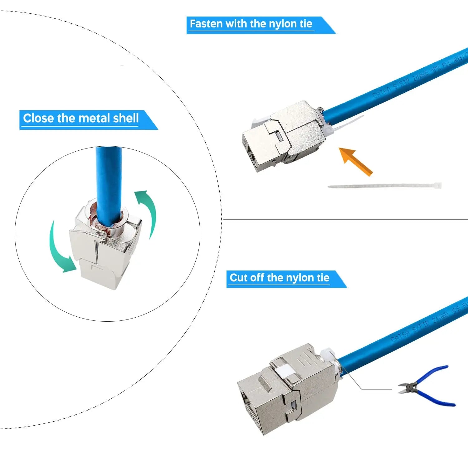 ZOERAX Cat6a Cat7 Keystone Jack Cat7 RJ45 STP Toolless Type Zinc Alloy Module Adapter Coupler Plugs for 22 to 26 AWG