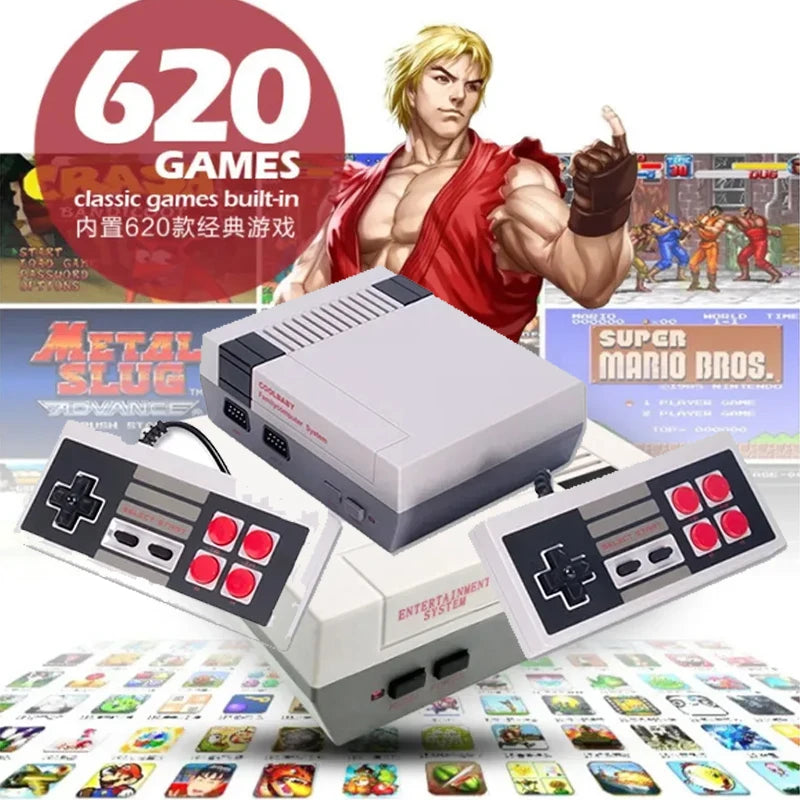 Retro game console, Mini classic video game system, 620 built-in AV games, 8-bit NES FC TV console, gift for adults and children