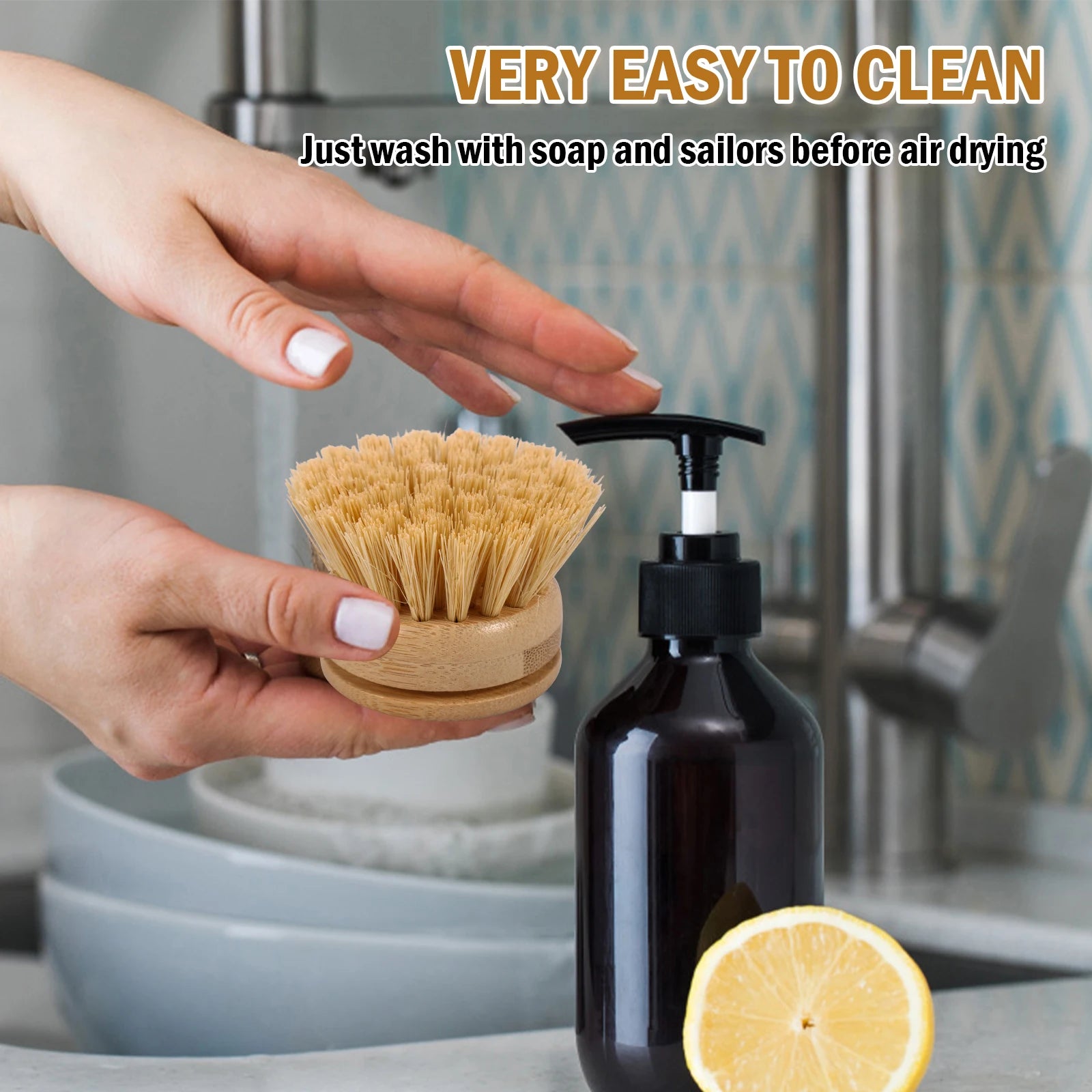 Brosse à vaisselle de cuisine en bambou naturel, outil de nettoyage de cuisine, tête de brosse respectueuse de l'environnement pour laver les casseroles et les cuisinières