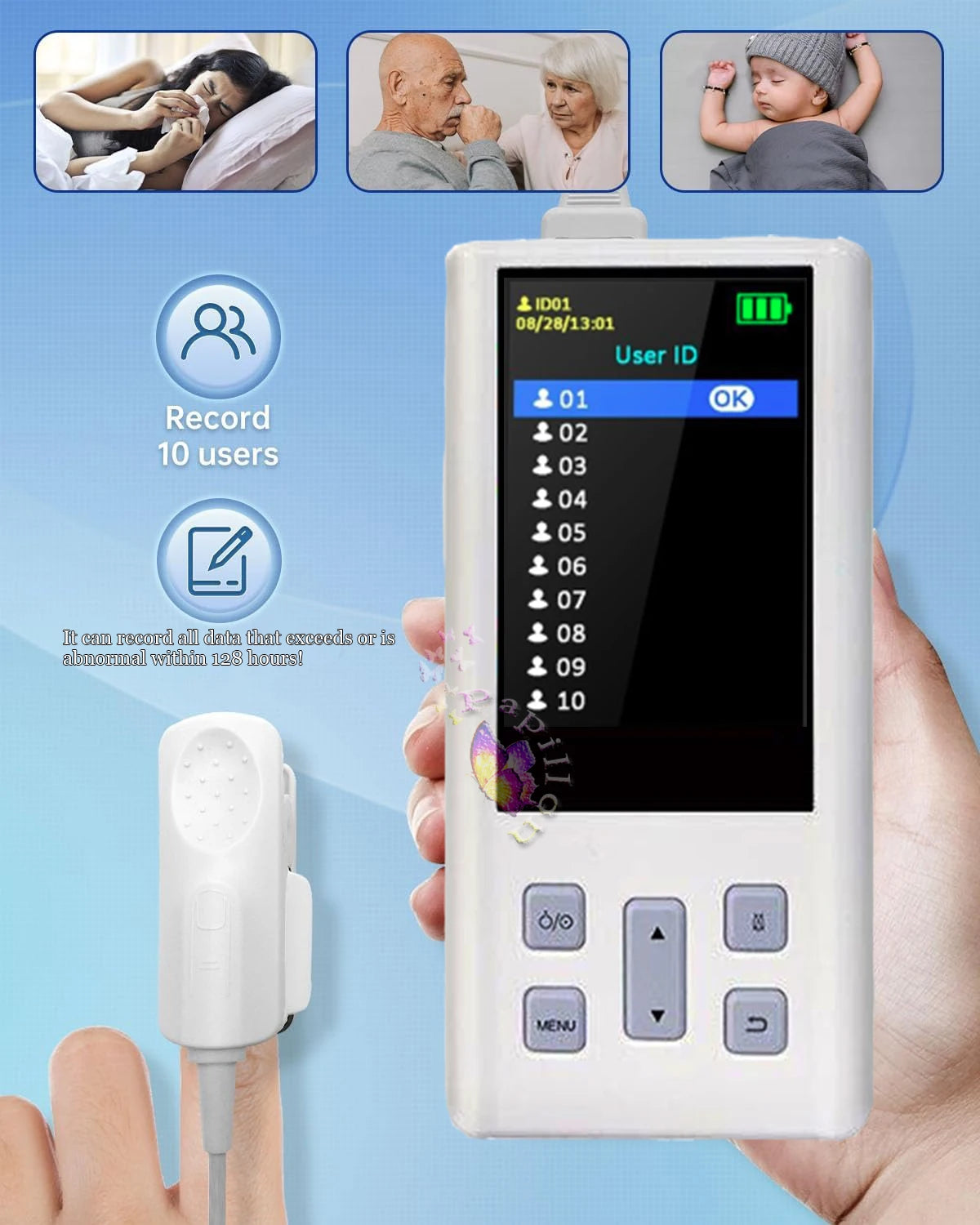 Moniteur d'oxymètre de pouls portatif pour la fréquence cardiaque et la saturation de l'oxygène avec SPO2 médical vétérinaire avec mémoire