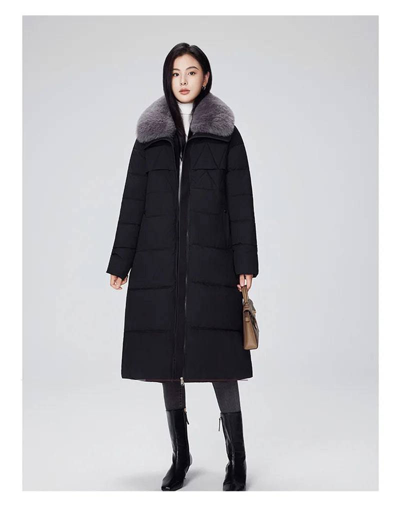 Parka d'hiver à col en fourrure pour femme, veste x-longue rembourrée en coton, manteau épais et chaud, Streetwear avec ceintures, vêtements d'extérieur Slim, à la mode, 2025