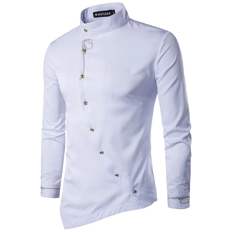 Gothic Men's Shirts, Irregular Button Shirts, Elegant Embroidery, Social Dress Shirt, Men's Streetwear Clothing, Tops