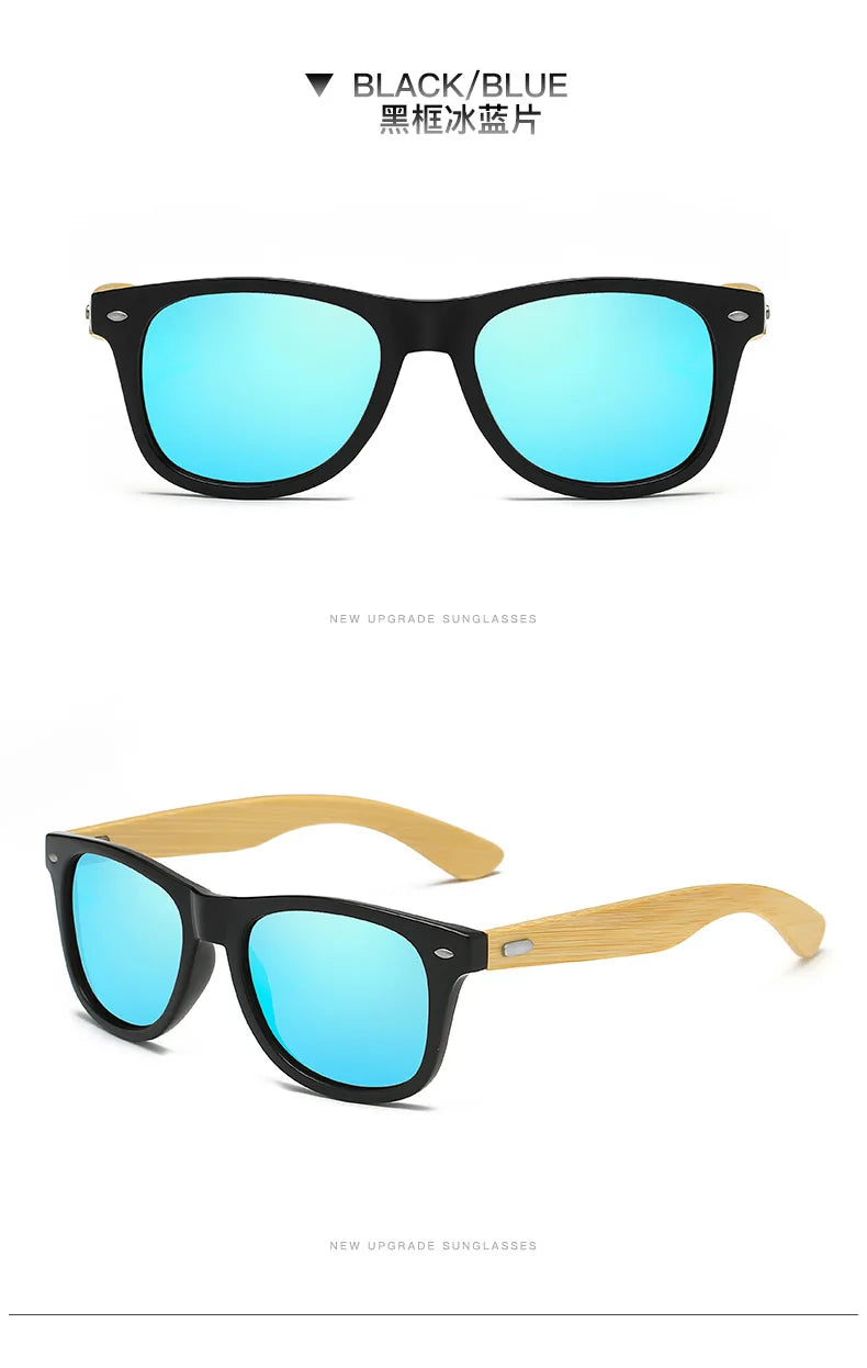 Lunettes de soleil en bois de bambou pour hommes et femmes, classiques, Non polarisées, UV400, Vintage, pour la conduite, noires, pour la pêche, UV400