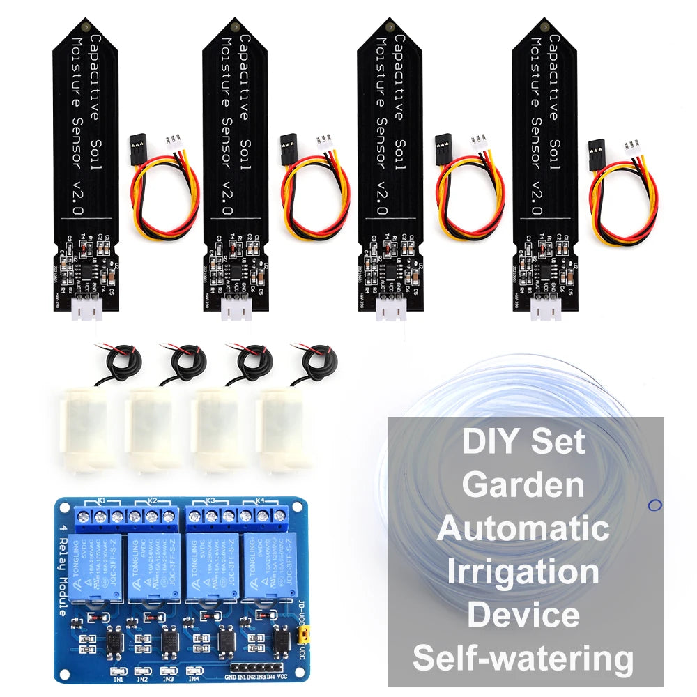 Automatic irrigation system, DIY automatic watering kit, garden water pump, greenhouse, flower, soil moisture sensor, relay module