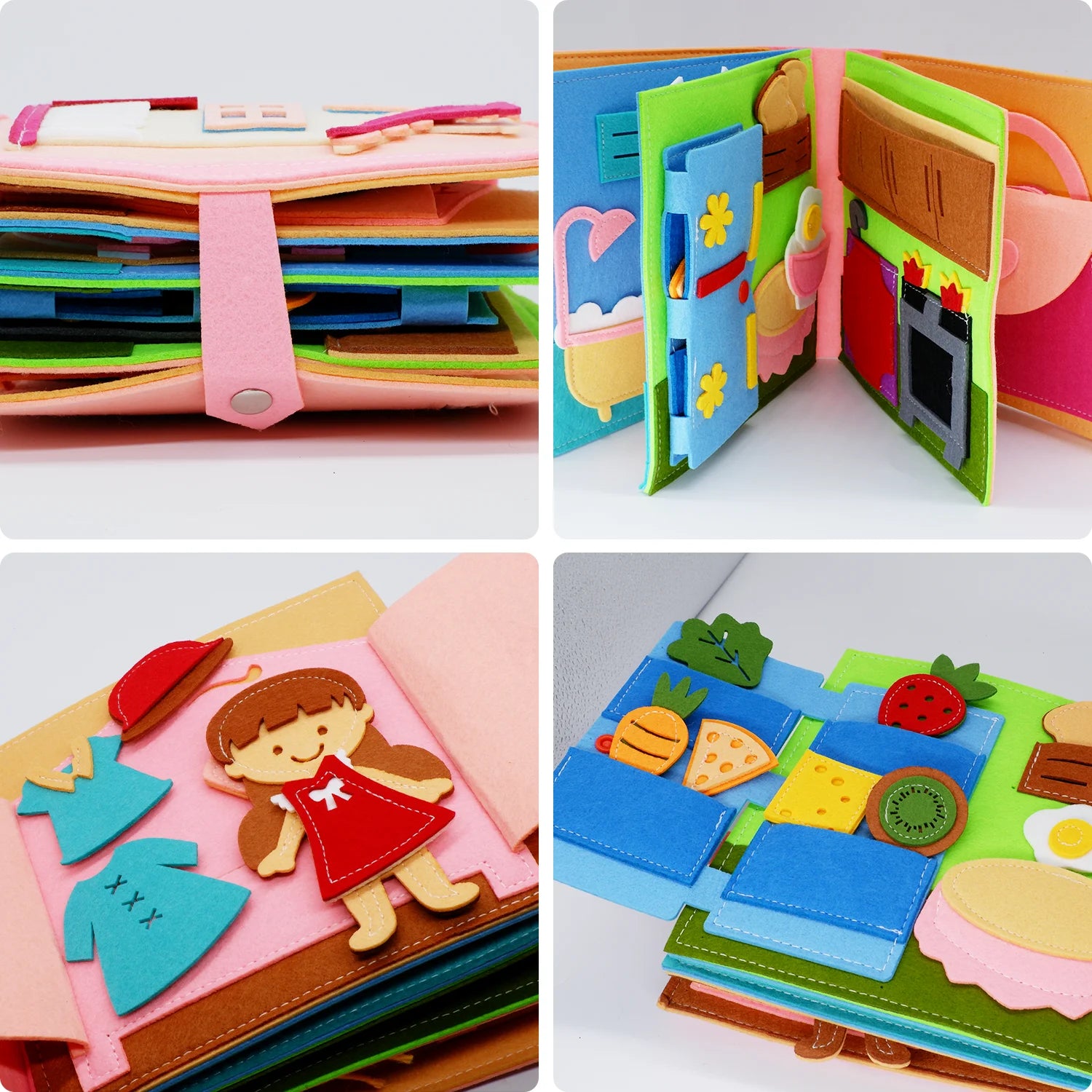 Livres silencieux Montessori pour les tout-petits, livre d'activités douces, livre en tissu feutré, jouet de voyage sensoriel avec activités d'apprentissage